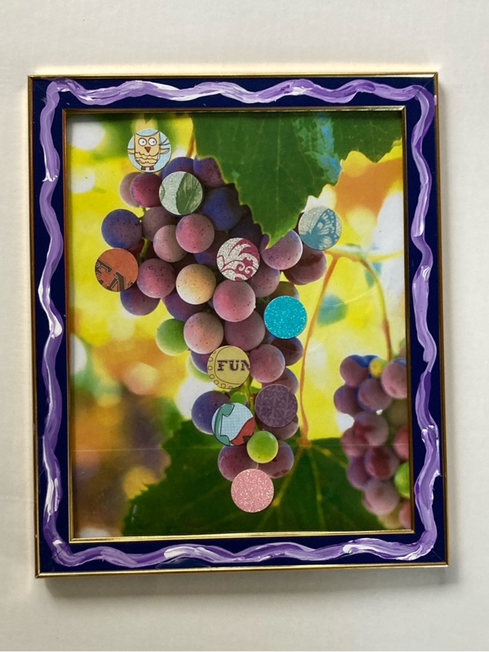 grapes art collage NEW photo art decor owl butterfly whimsical handmade